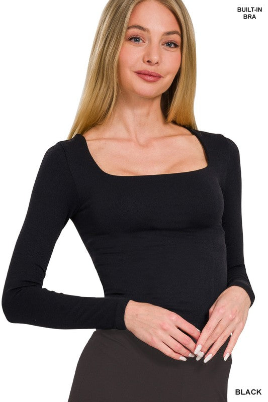 Black Square Neckline Top