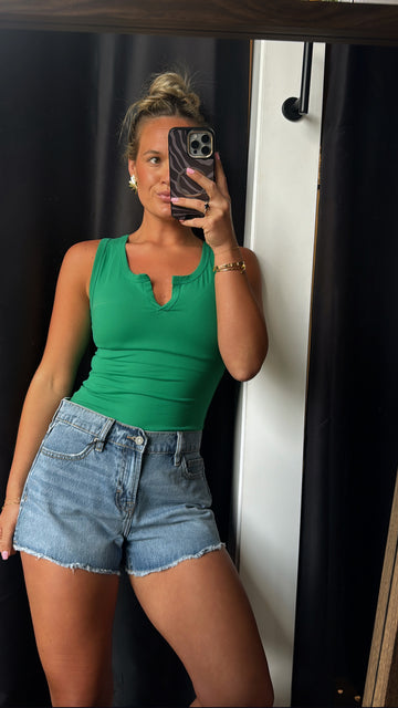 V Neckline Bodysuit - Kelly Green