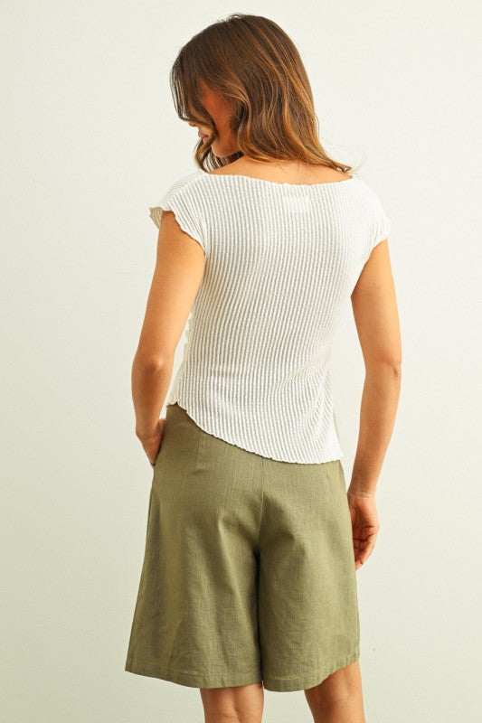 Crinkled Off White Top
