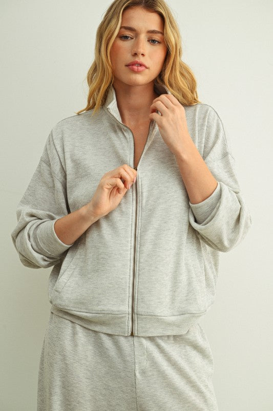 Grey Waffle Zip Up