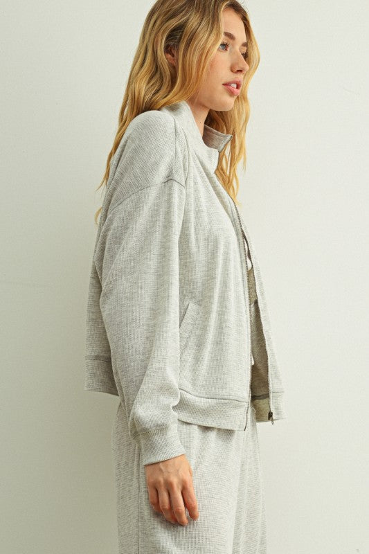 Grey Waffle Zip Up