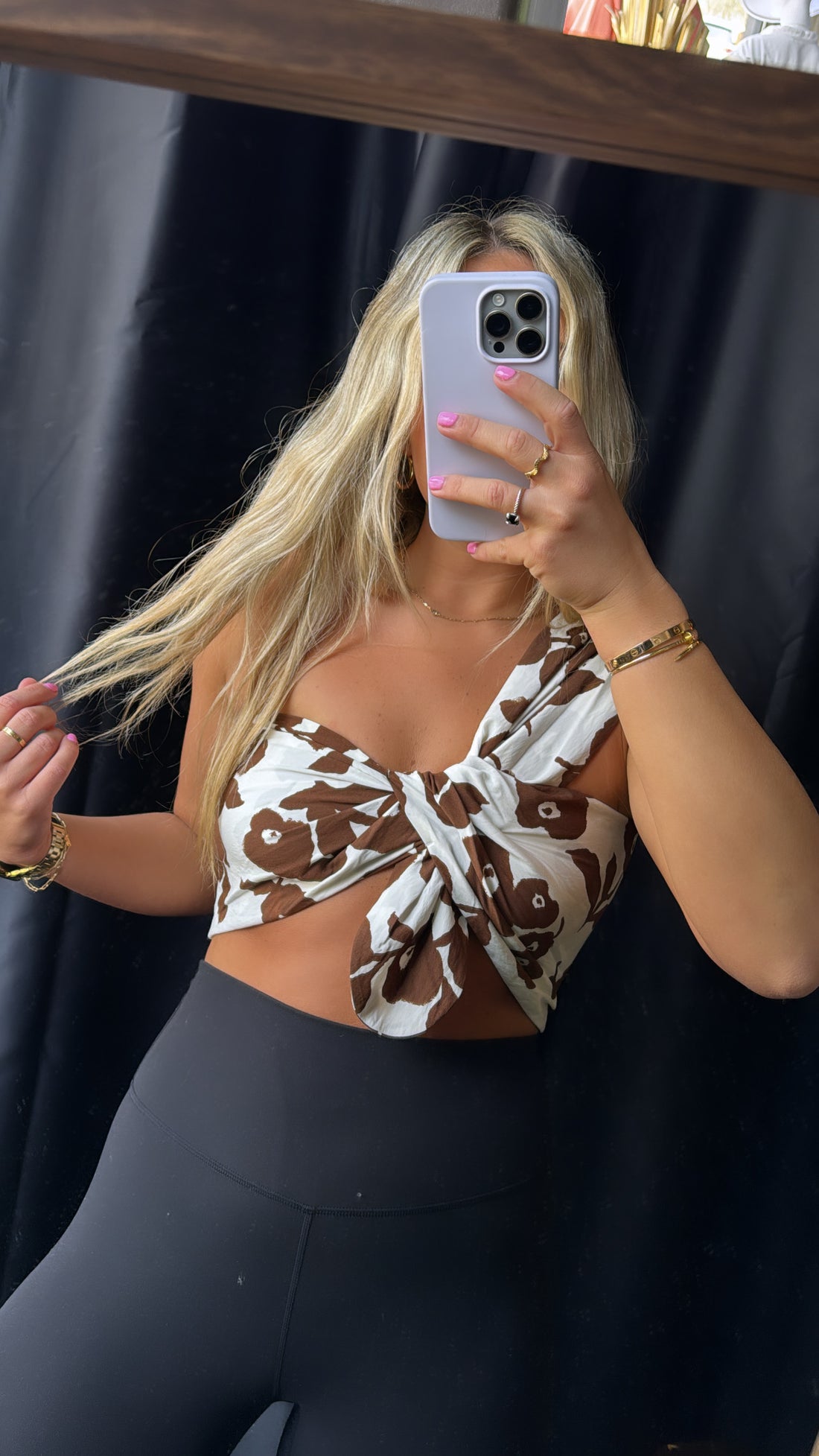 One Sleeve Brown Printed Top