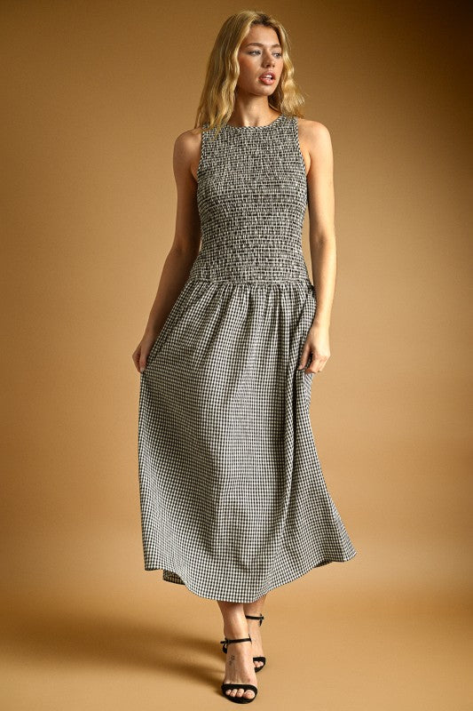 Fall Gingham Midi Dress