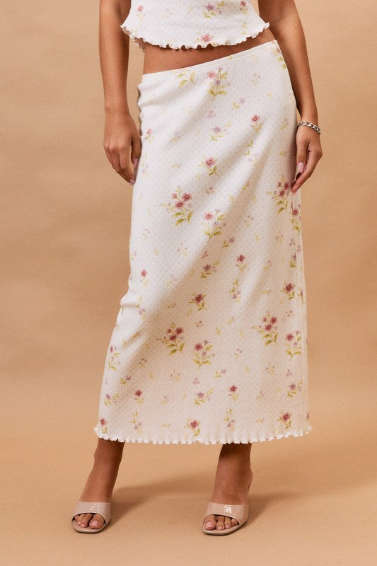 White Flower Midi Skirt