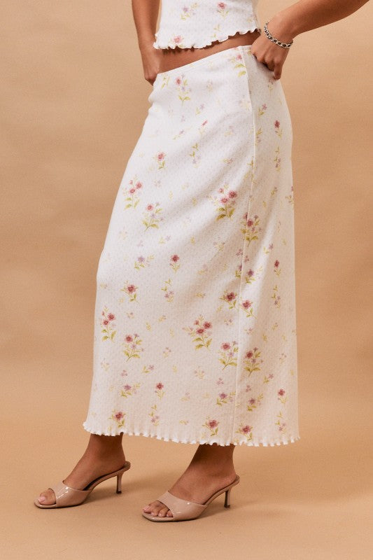 White Flower Midi Skirt