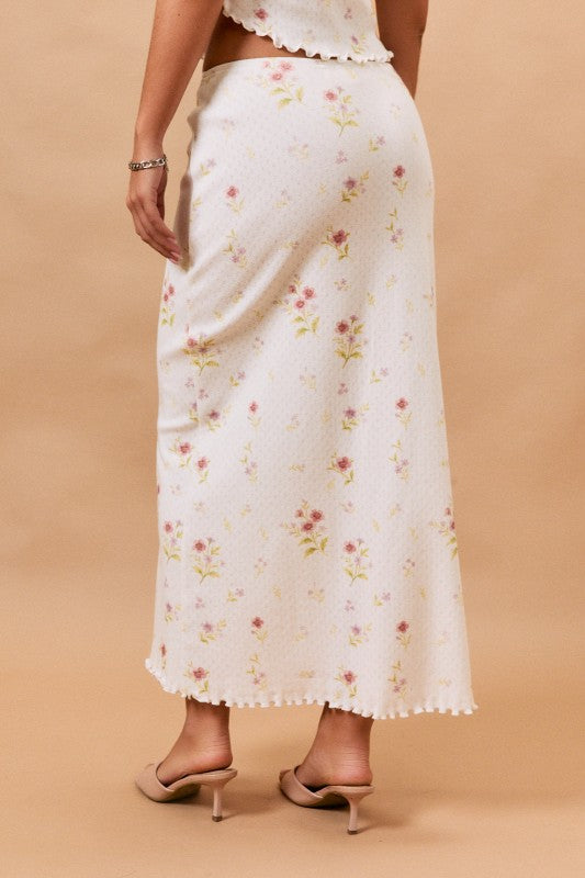 White Flower Midi Skirt