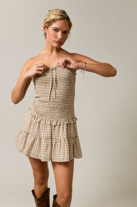 Brown Gingham Mini Dress