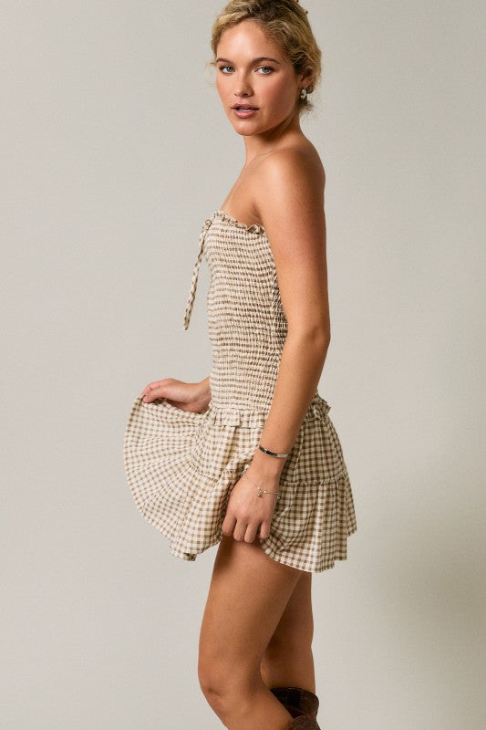 Brown Gingham Mini Dress