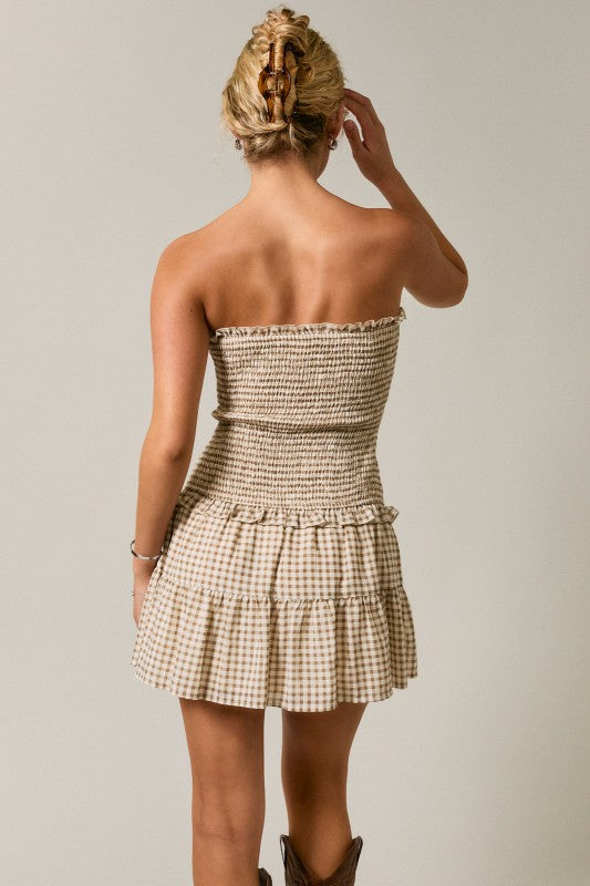 Brown Gingham Mini Dress