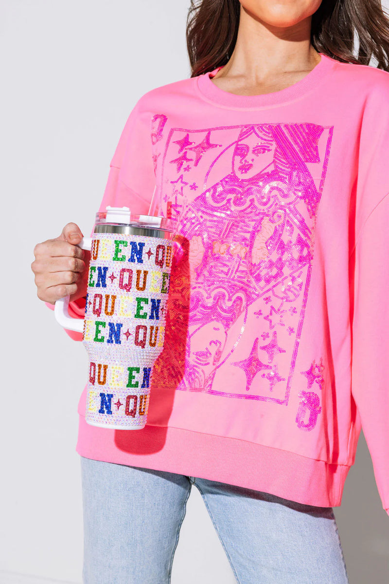 Hot Pink Queen Of Sparkle Logo Card Sweatshirt