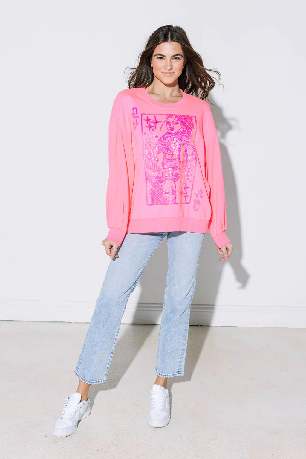 Hot Pink Queen Of Sparkle Logo Card Sweatshirt True Boutique