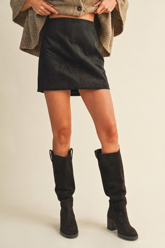Black Fitted Suede Mini Skirt