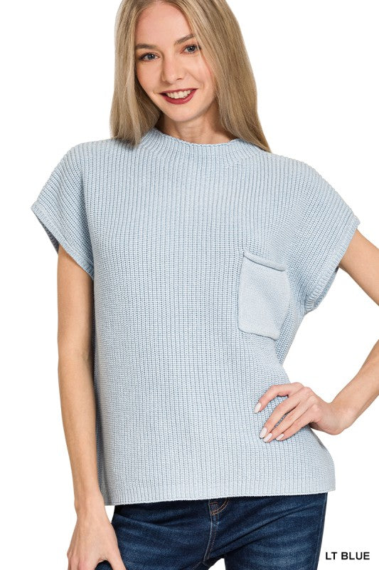 Mock Neck Sweater - Blue