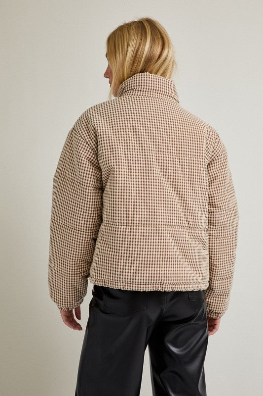 Gingham Brown and Cream Puffer Jacket