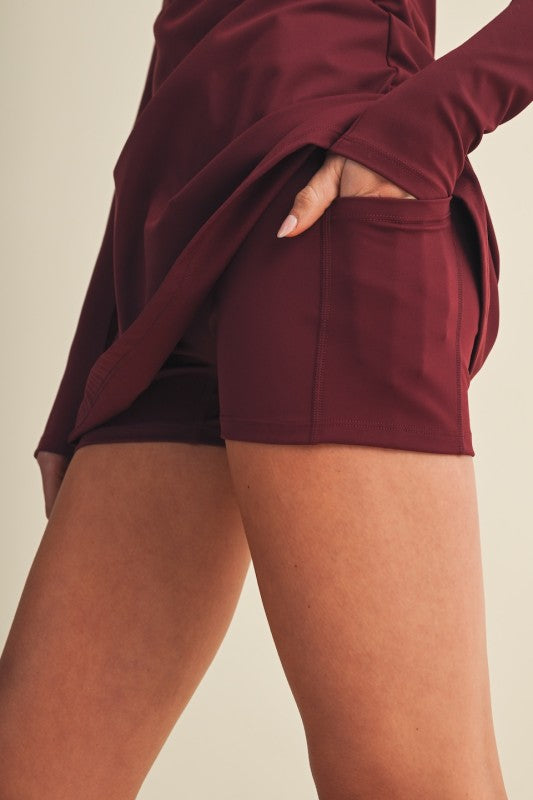 Burgundy Long Sleeve Sweetheart Dress