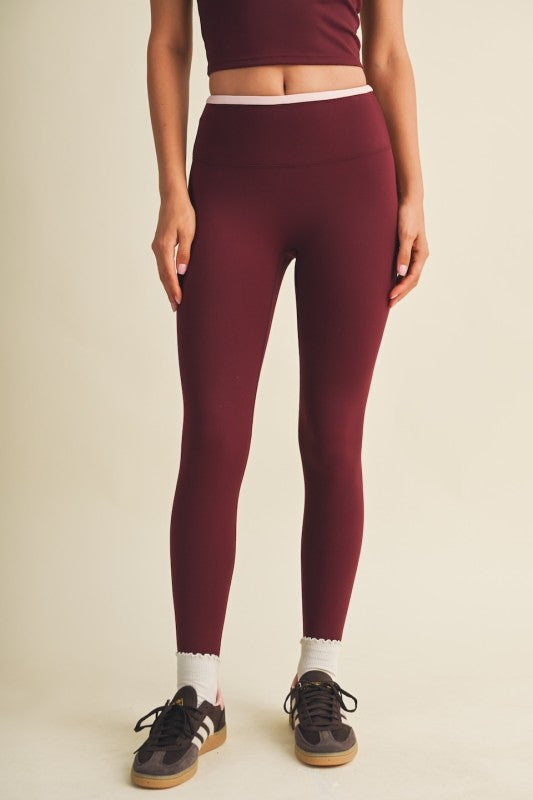 Burgundy Contrast Binding Legging