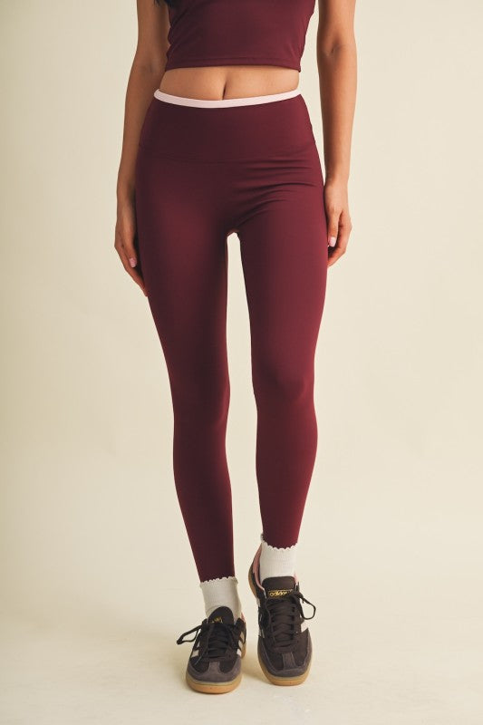 Burgundy Contrast Binding Legging