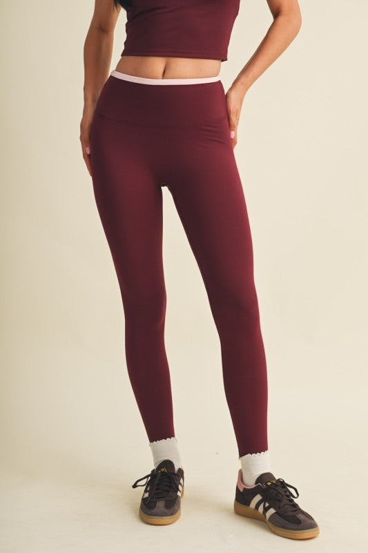 Burgundy Contrast Binding Legging