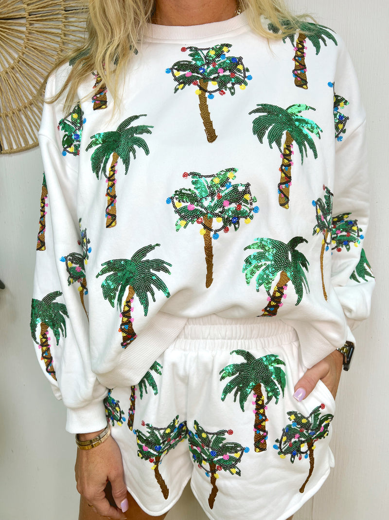 White Christmas Light & Palm Tree Queen - Sweatshirt