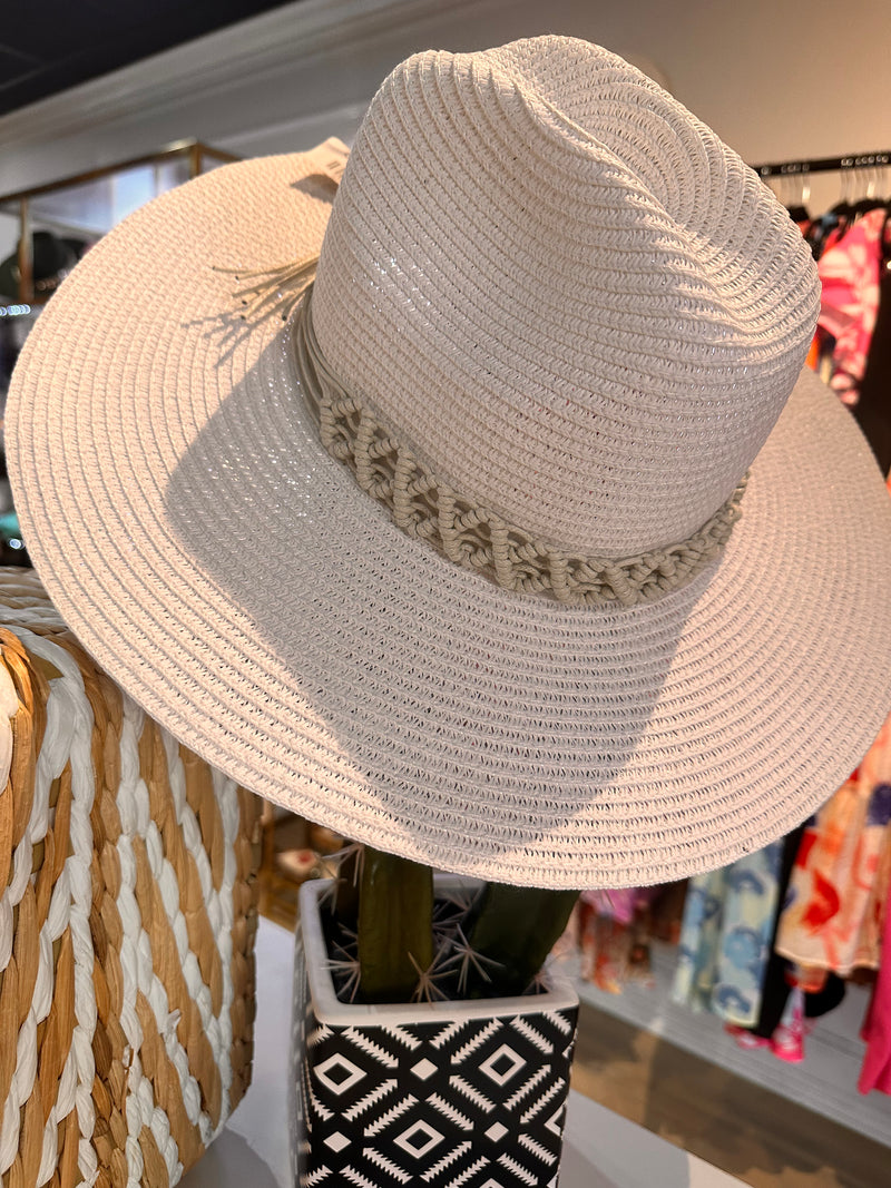 On A Beach Hat - White with braided hat band