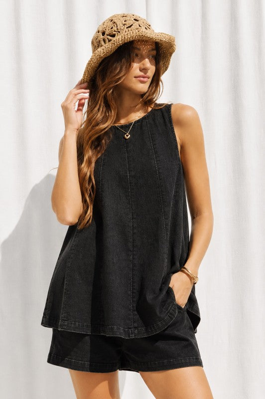 Black Washed Short Set