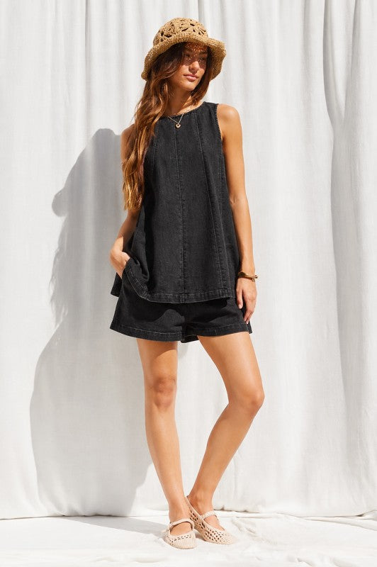 Black Washed Short Set