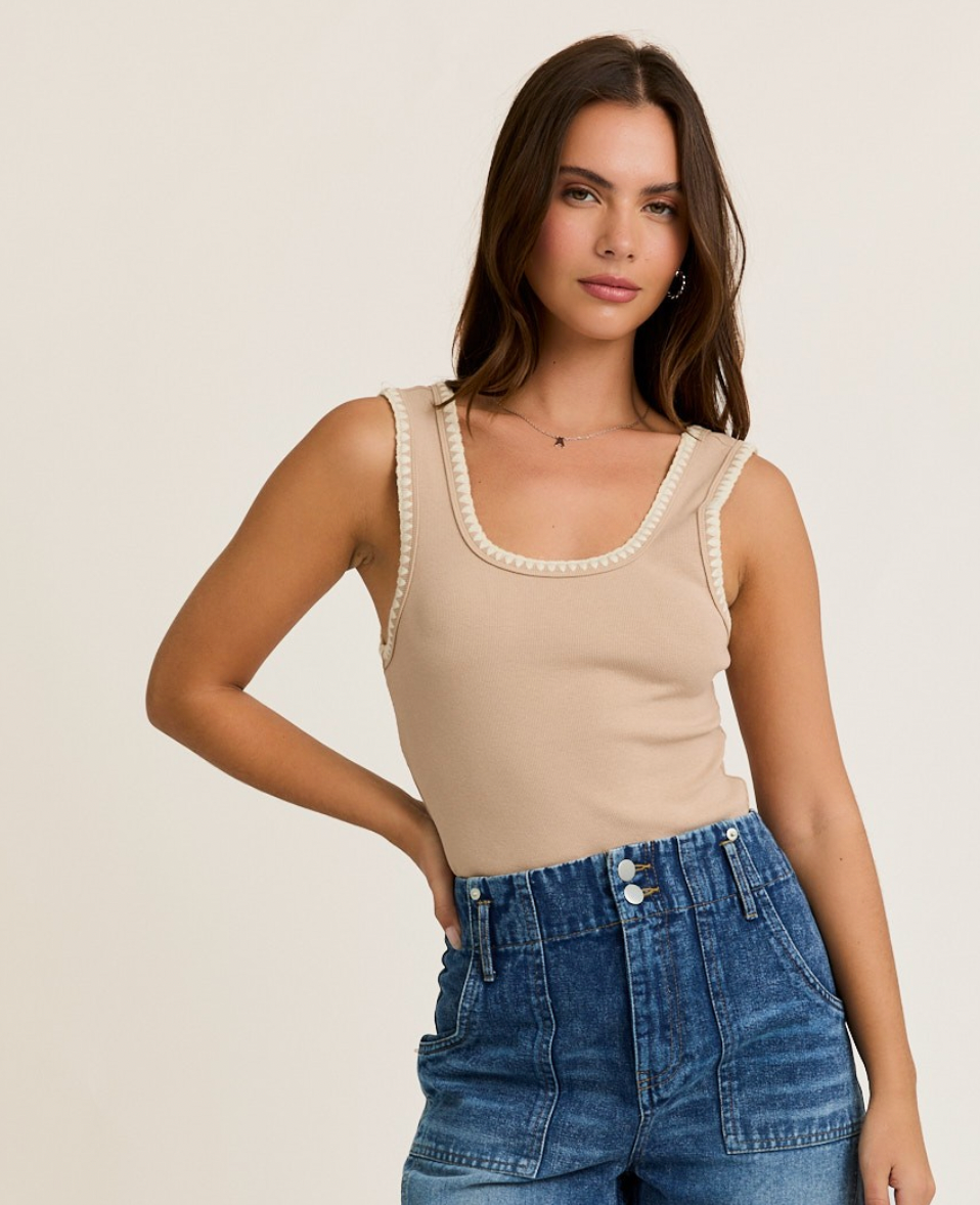 Beige Stitch Edge Bodysuit