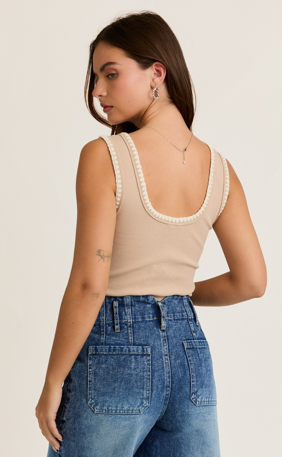 Beige Stitch Edge Bodysuit