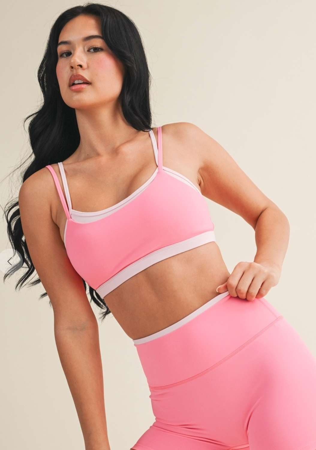 Hot Pink Contrast Layered Sports Bra