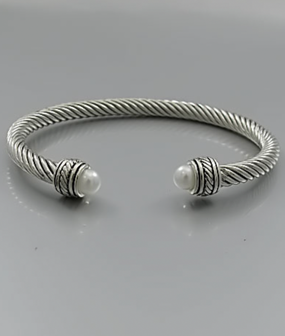 Cable Wire Bracelet with Pearl