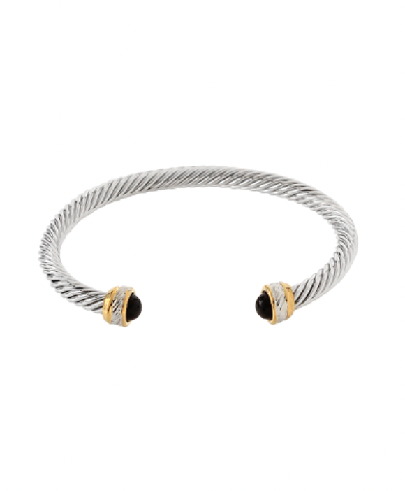 Twotone Bead End Thick Cable Cuff