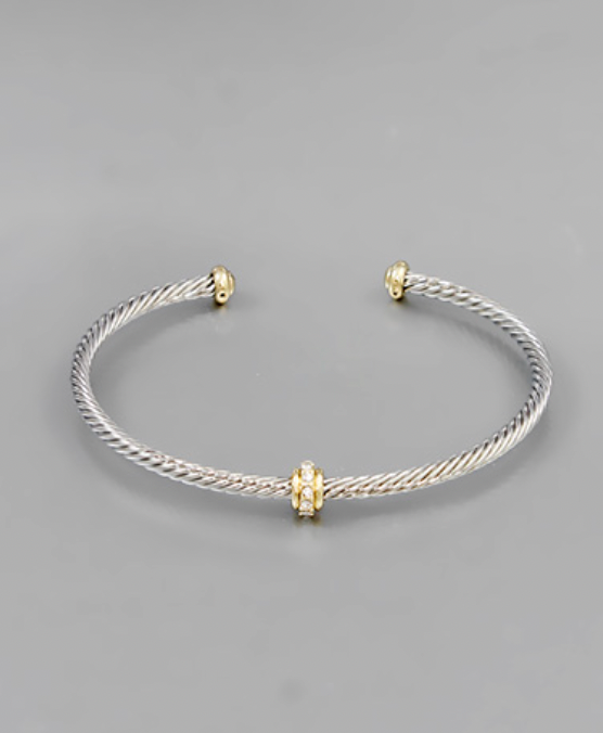 Rhodium Crystal Ring 3mm Cable Cuff