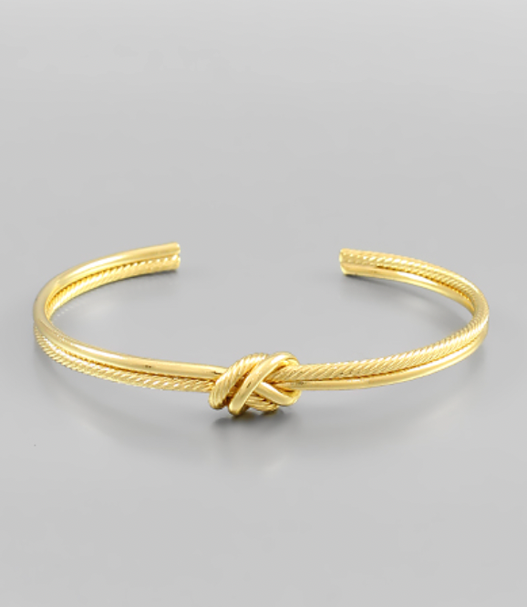 Gold Metal & Cable Knot Cuff Bracelet
