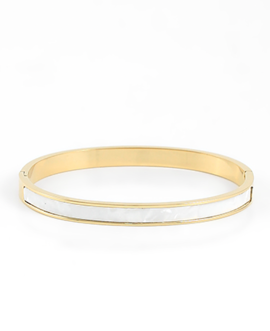 White Opal/ Gold Stainless Steel Bracelet