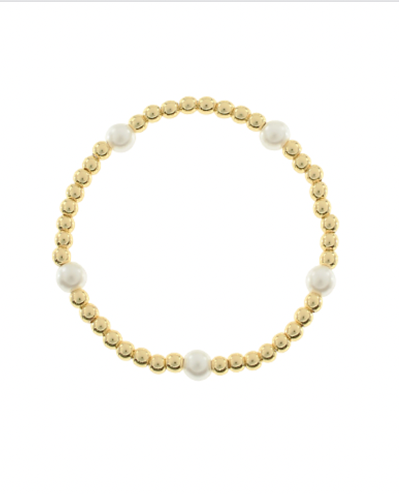 Gold/Cream Stainless Steel Ball Bracelet