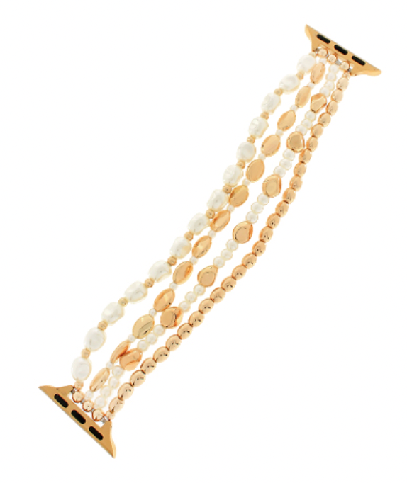 4 Row Gold/Cream CCB Ball & Pearl Watchband
