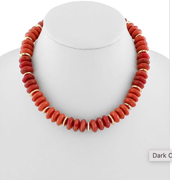 Marbleized Rondelle Stone Necklace Dark Orange