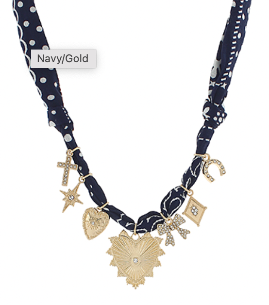 Heart & Bow Multi Charm Scarf Necklace
