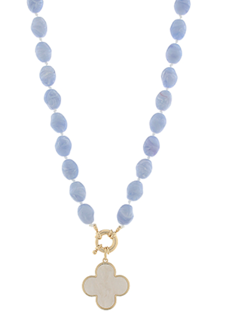 Clover Pendant Stone Bead Necklace