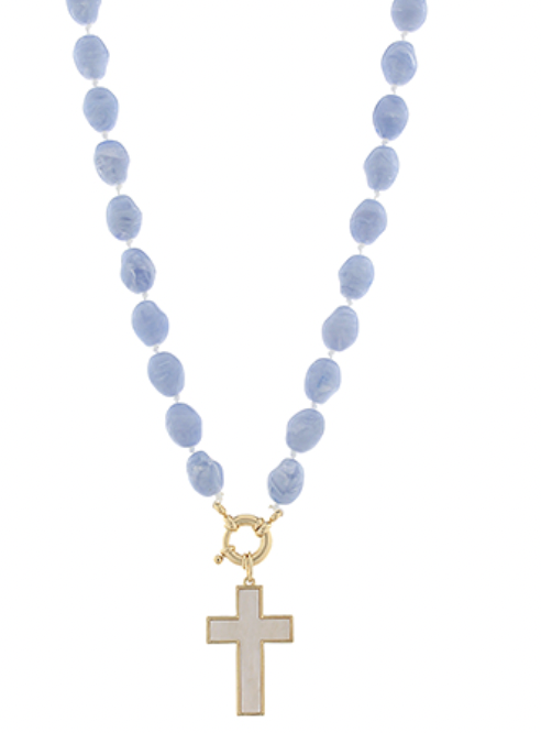 Cross Pendant Stone Bead Necklace