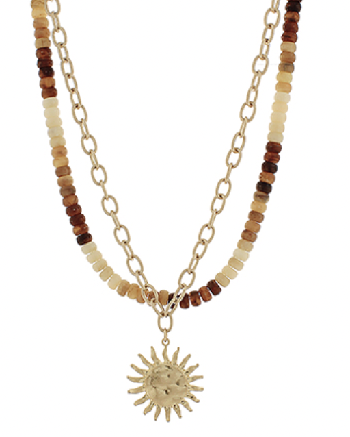 Marble Bead Hammered Sun Necklaces
