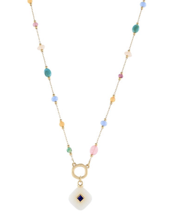 Square Pendant Stone Station Necklace