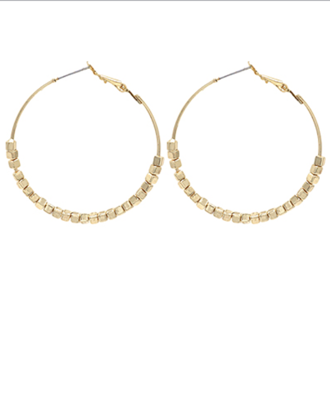 Gold Beaded Circle Wire Hoops
