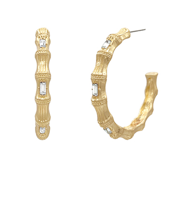 Vintage Gold Stone and Textured Hoops