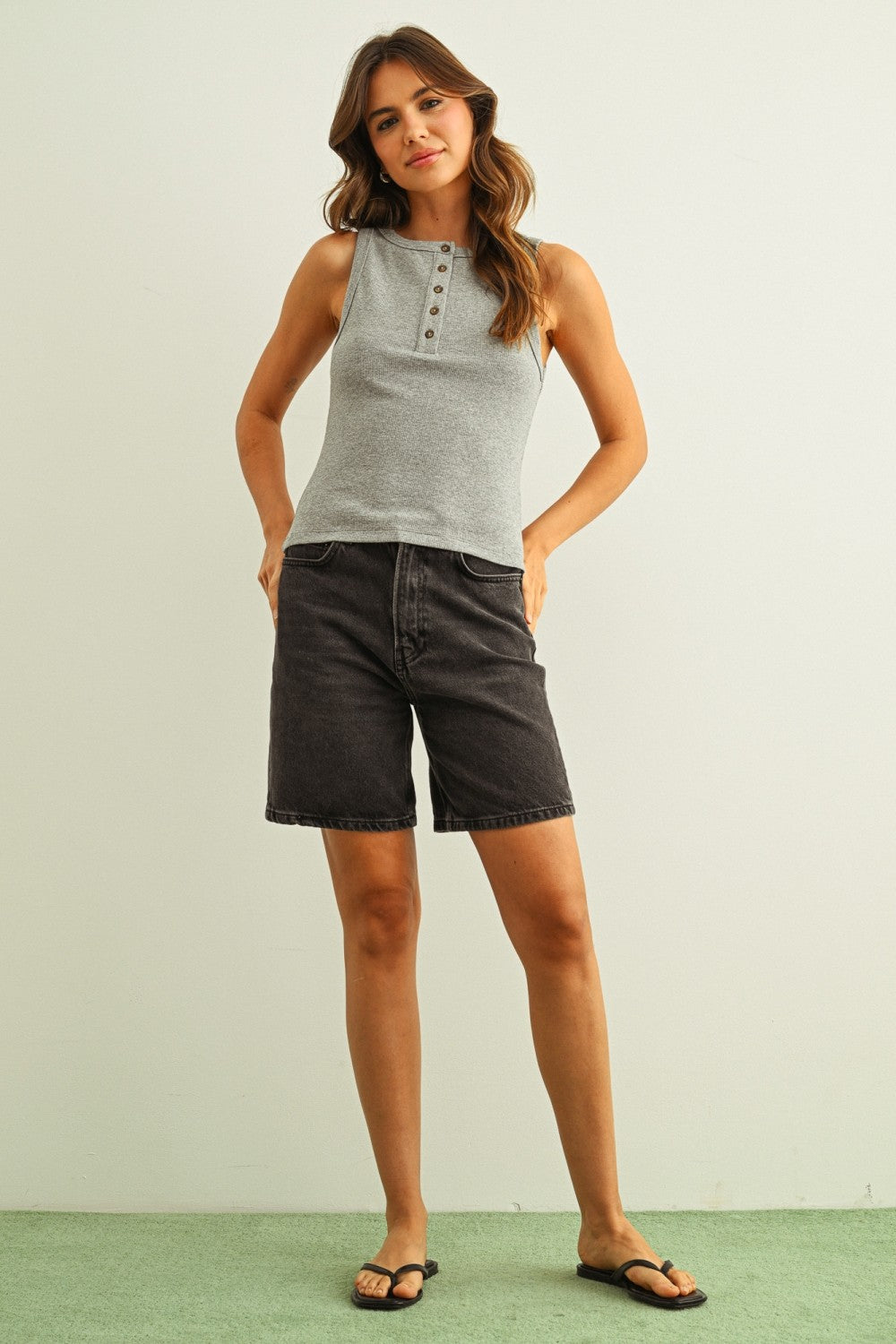 Button Detail Tank - grey