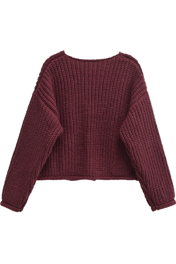 Solid Sweater Jacket - burgundy