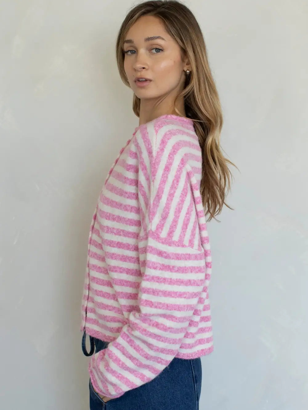 Striped Piper Cardigan: Bubblegum