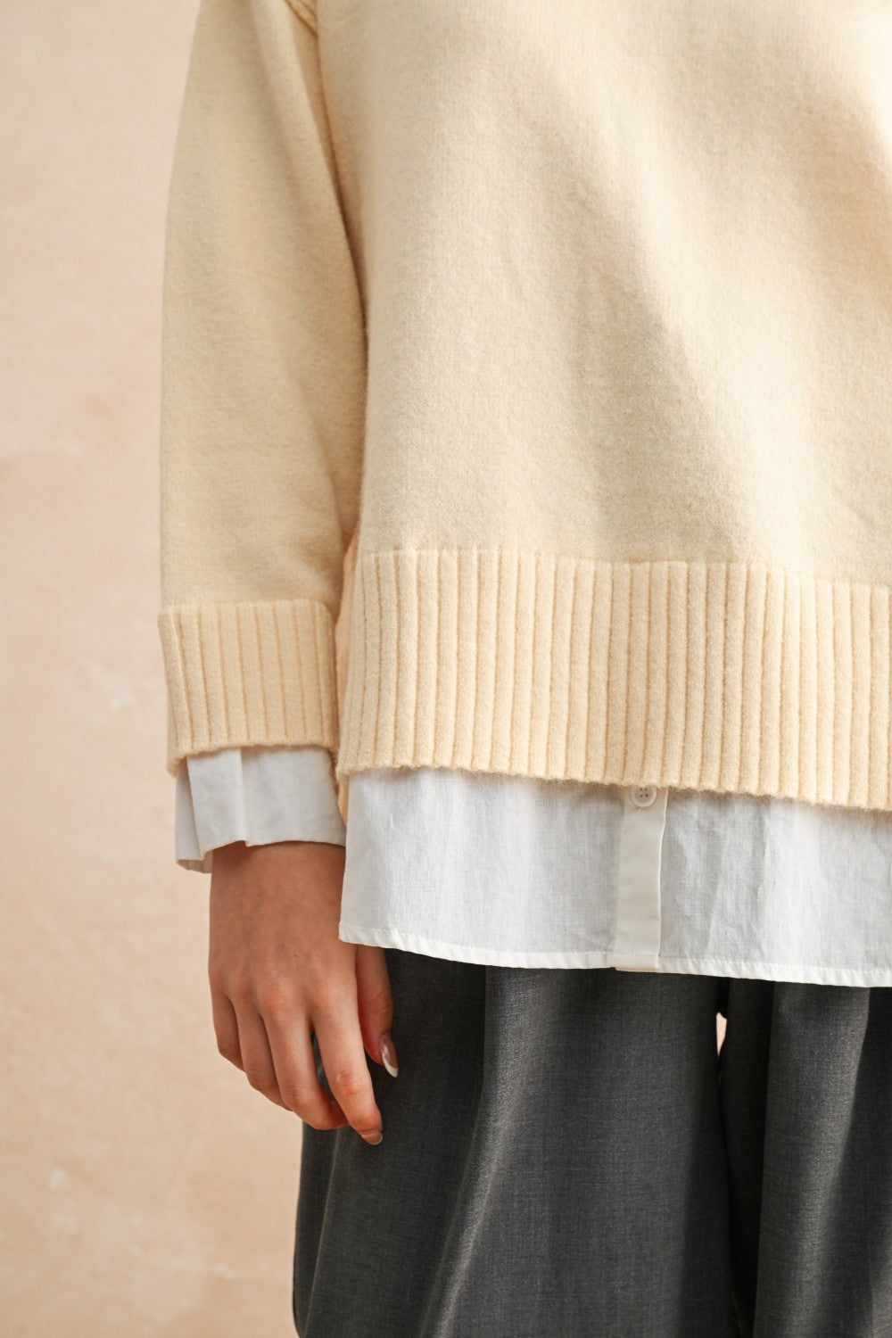 Beige Button Combo Sweater