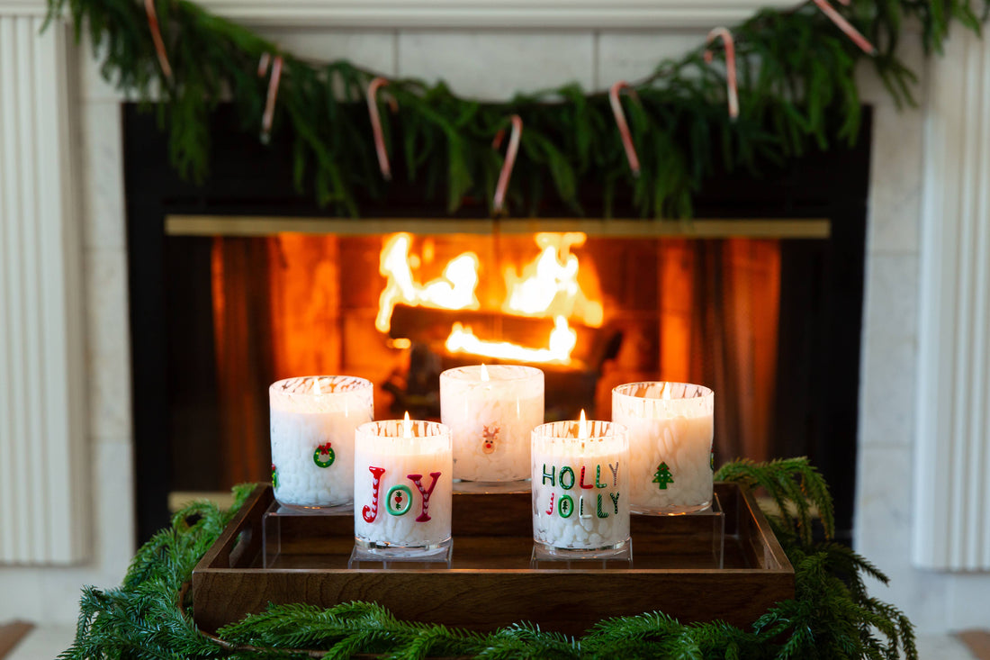 HOLLY JOLLY  Holiday Confetti Hand Painted Icon 12oz Candle
