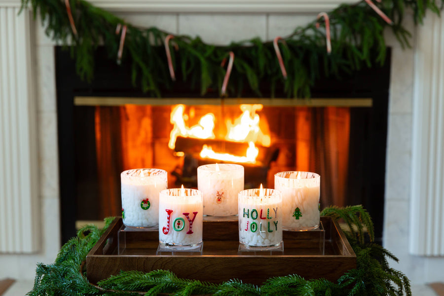 HOLLY JOLLY  Holiday Confetti Hand Painted Icon 12oz Candle